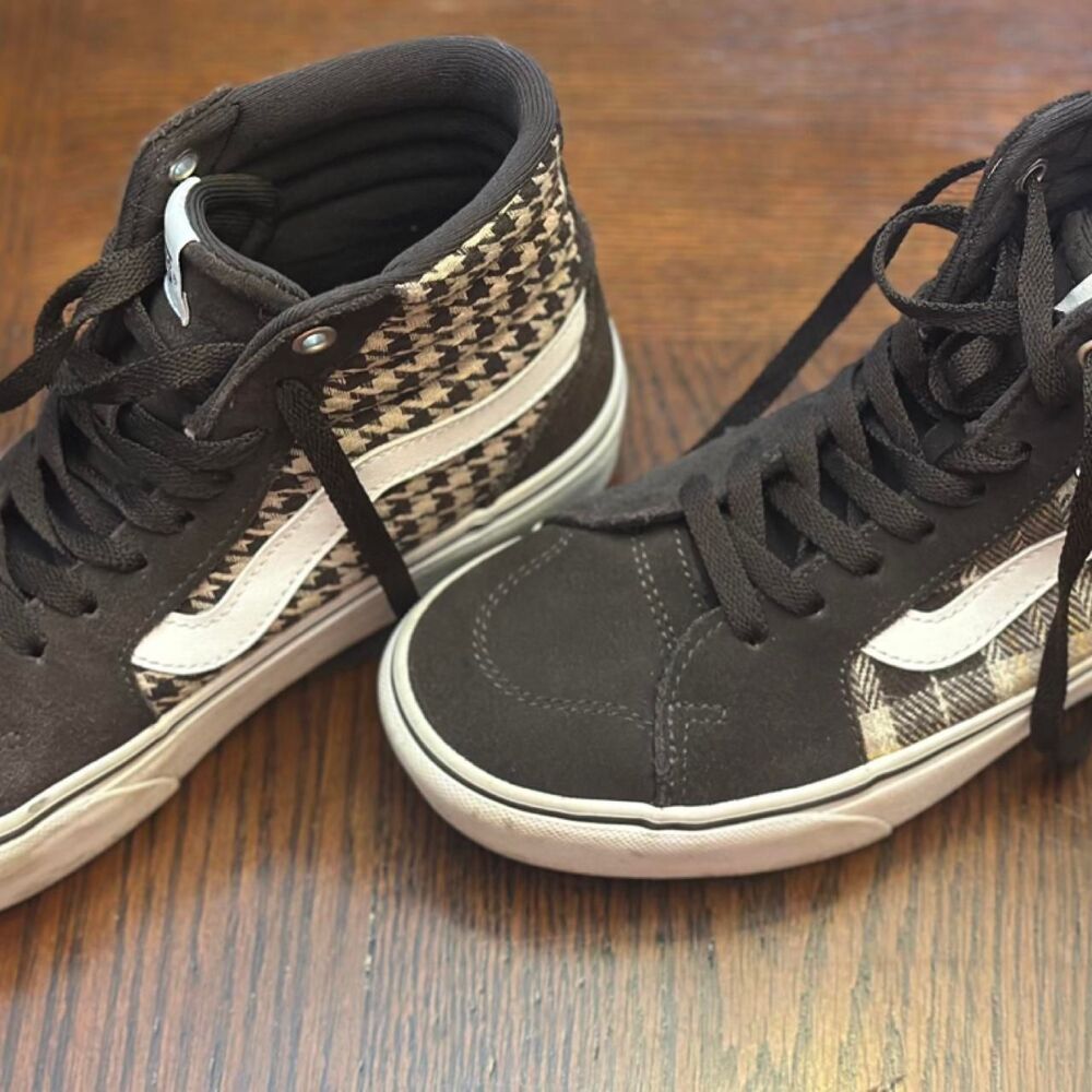 Vans Filmore Women's High Top  Brown Plaid Houndstooth Mix Shoes size 6.5 y2k
